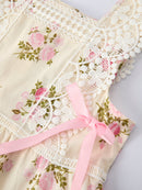 Lace-trimmed Bow Girls' Dress-Pink/Blue
