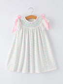 Girl Bow Stripe Smocked Dress