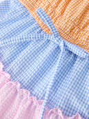 Colorblock Gingham Girls Ruffle Dress