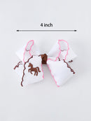 Western Horse Embroidery Ruffle Edge Girls Hairpin 4 Inch