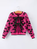 Fall Leopard Bow Girls Knit Cardigan