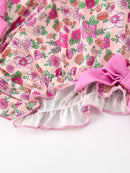 Pink Floral Bow Petals Collar Girls Romper