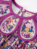 Purple Floral Bow Petals Collar Girls Romper