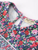 Blue Bow Floral Smocked Girl Bloomer Set