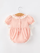 Western Horse Embroidery Girls Romper Lace Petals Collar Puff Sleeve