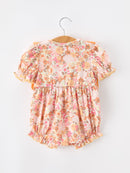 Peach Bow Smocked Floral Baby Bubble