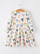 Halloween Bow Girls Dress Long Sleeve Twirl Dress