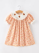 Thanksgiving Turkey Floral Lace Ruffle Girls Dress