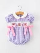 Thanksgiving Turkey Smocked Plaid Bow Girls Bubble Romper