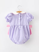 Thanksgiving Turkey Smocked Plaid Bow Girls Bubble Romper