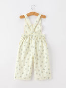 Girls Floral Print Lace Trim Wide Leg Jumpsuit