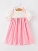 Fall Pink Ballet Embroidery Bow Polka Dot Dress
