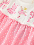 Fall Pink Ballet Embroidery Bow Polka Dot Dress