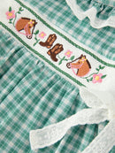 Western Plaid Horse Embroidered Girl Dress