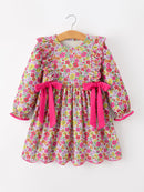 Hot Pink Bow Floral Girl Dress