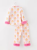 Halloween Thanksgiving Pumpkin Bow Fur Pajama Set
