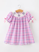 Halloween Plaid Bat Smocked Girls Dress