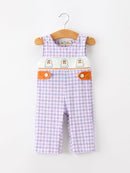 Halloween Ghost Plaid Smocked Baby Boy Romper
