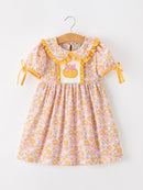 Halloween Pumpkin Floral Girls Dress