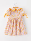 Halloween Pumpkin Floral Girls Dress