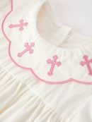 Pink Cross Bishop Christening Girls Dress