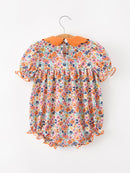 Fall Floral Smocked Petals Collar Girls Bubble Romper