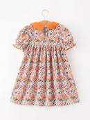 Fall Floral Smocked Petals Collar Girls Dress