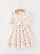 Halloween Thanksgiving Pumpkin Bow Girls Twirl Ruffle Dress