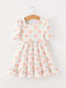 Halloween Thanksgiving Pumpkin Bow Girls Twirl Ruffle Dress