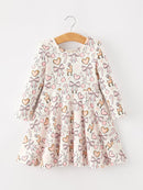 Pink Bow Reindeer Candy Cane Girls Twirl Dress