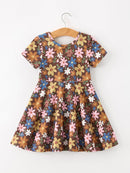 Fall Floral Twirl Girls Dress Short Sleeve
