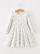 Fall Ballet Bow Girls Long Sleeve Twirl Dress