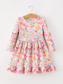 Fall Butterfly Floral Print Girls Ruffle Hem Twirl Dress