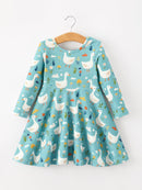 PREORDER Fall Goose Print Girls Long Sleeve Twirl Dress