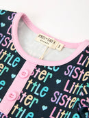 Little Sister Rainbow Letter Print Girls Ruffle Hem Dress