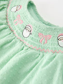 Christmas Mint Green Smocked Santa Baby Girl Bloomer Set