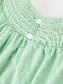 Christmas Mint Green Smocked Santa Girls Puff Sleeve Dress