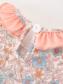 Fall Floral Baby Romper Smocked Ruffle Neck Bow