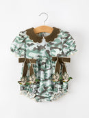 Fall Camo Bow Girls Ruffle Bubble Romper
