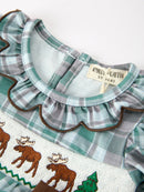 Plaid Moose Smocked Baby Girl Bubble Romper