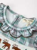 Plaid Moose Smocked Baby Girl Bubble Romper