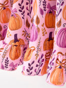 Thanksgiving Halloween Pumpkin Bow Ruffled Girls Dress