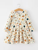 Fall Orange Pumpkin & Leaf Twirl Girls Dress