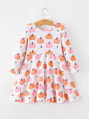 Fall Pumpkin Print Girls Twirl Dress Long Sleeve