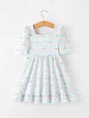 Fall Pastel Pumpkin Bow Plaid Girls Ruffle Hem Dress