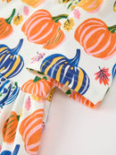 Halloween Pumpkin Print Girls Ruffle Hem Dress