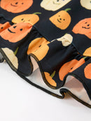 Halloween Pumpkin Print Square Neck Girls Dress