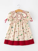 Fall Gingham Girls Dress Ruffle Collar Bow