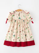 Fall Gingham Girls Dress Ruffle Collar Bow