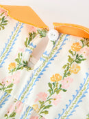 Fall Smocked Floral & Stripe Baby Girl Romper with Scallop Collar
